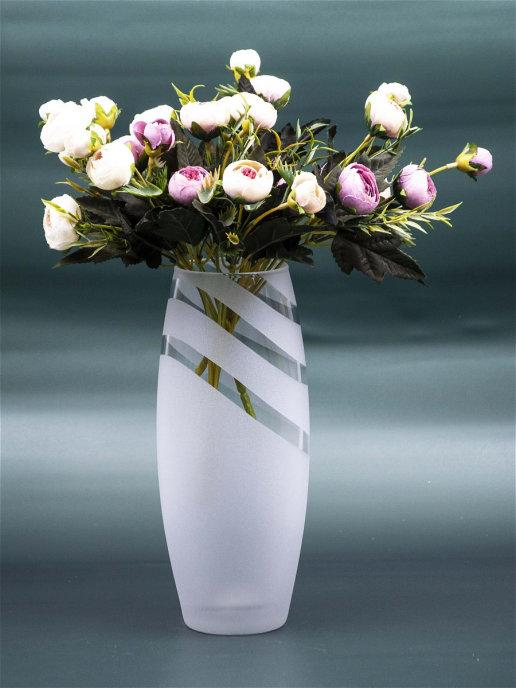 VAS art Szklany owalny wazon na kwiaty Matowy malowany 7736/250/mt295